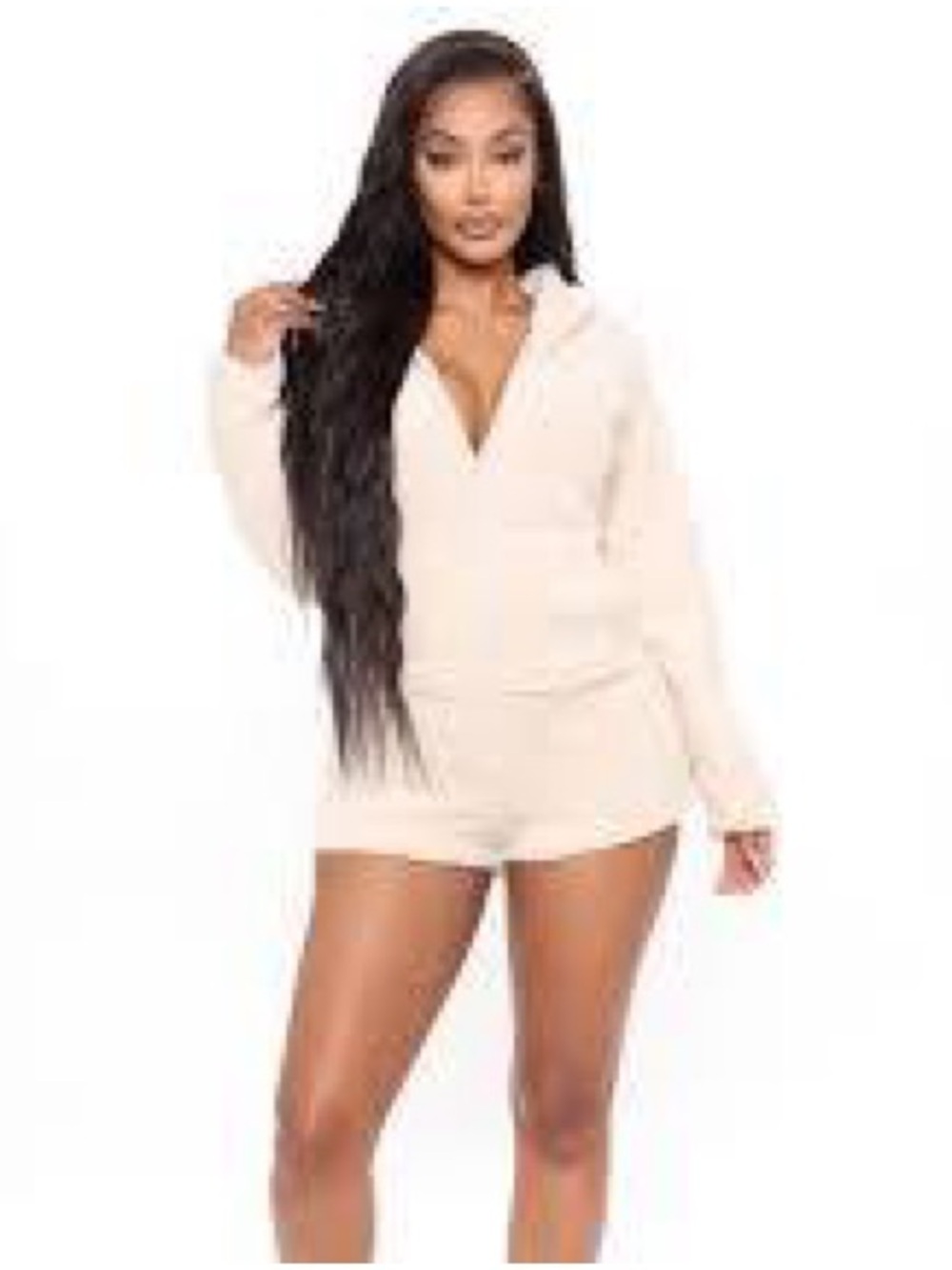 Fashion Nova Beige Teddy Sherpa Hooded Romper